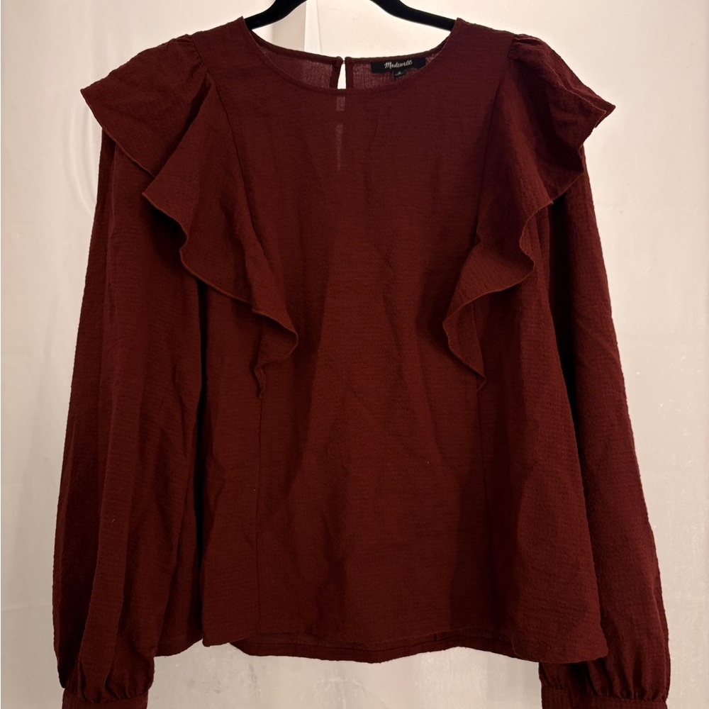 Madewell Burgundy Ruffle-Detail Long Sleeve Blouse